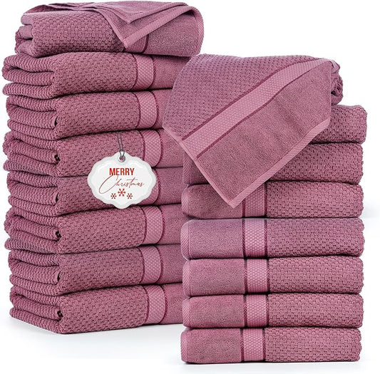 Ample Decor Grape Purple Bath Towels for Bathroom Set of 16 100% Cotton Popcorn Textured, Machine Washable - Mulaayam Collection - 30 X 54 Inch
