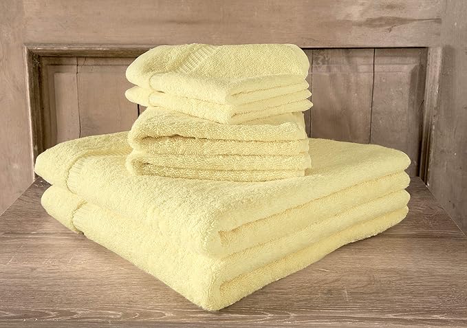 SALBAKOS 100% Turkish Cotton 6-Piece Towel Set | Heirloom Quality Hotel & Spa Collection | Soft, Super Absorbent 2 Washcloth, 2 Hand, 2 Bath Towel Sets | Made in Turkey (Yellow, 6 Piece Towel Set)
