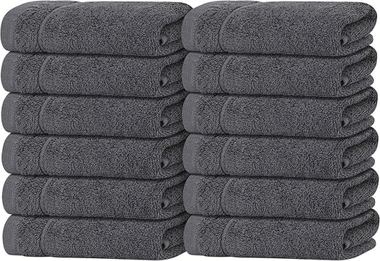 Tens Towels Pack of 12 Washcloths, 12 x 12 Inches, Lighter Weight, Quick to Dry, Super Soft & Absorbent, Gentle Face Towels, Hotel Quality, Perfect for Bathroom, Gym, Spa (Dark Grey, 12 Pack)