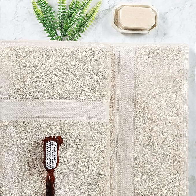 Superior Egyptian Cotton Pile Bath Sheet Set of 2, Ultra Soft Luxury Towels, Thick Plush Essentials, Absorbent Heavyweight, Guest Bath, Hotel, Spa, Home Bathroom, Shower Basics, Stone