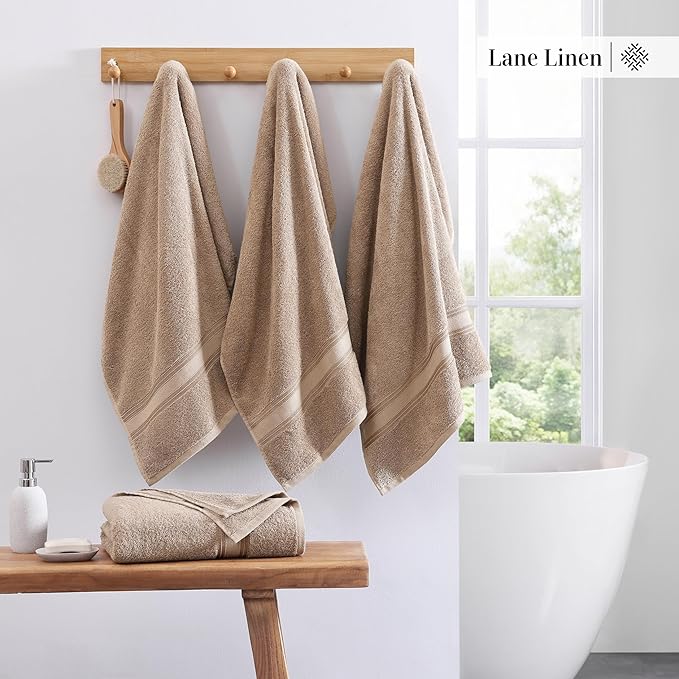 LANE LINEN 100% Cotton Bath Sheets Set of 4 (35"x66") - Zero Twist Cotton Extra Large Bath Towels Sets - Quick Dry, Highly Soft & Absorbent Oversized Luxury Towel Sets - Sustainabaly Produced - Taupe