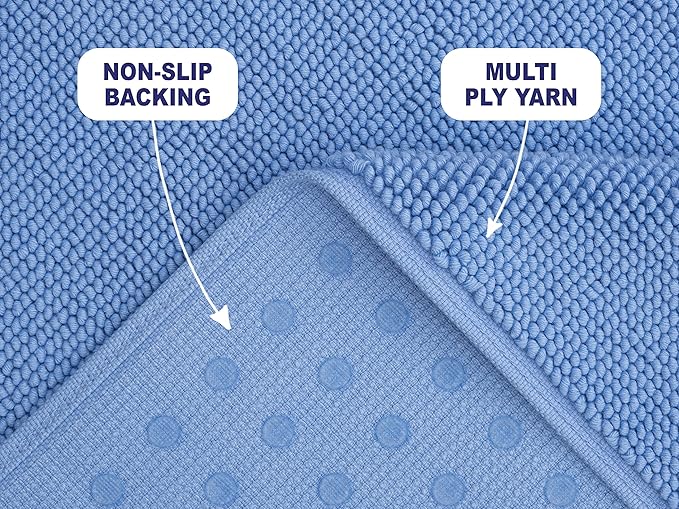 American Soft Linen Bath Rug, 17 in 24 in 100% Cotton Bath Mats Rugs for Bathroom, Slip Reducer Washable Shaggy Form Area Rugs, Sky Blue Bath Rug