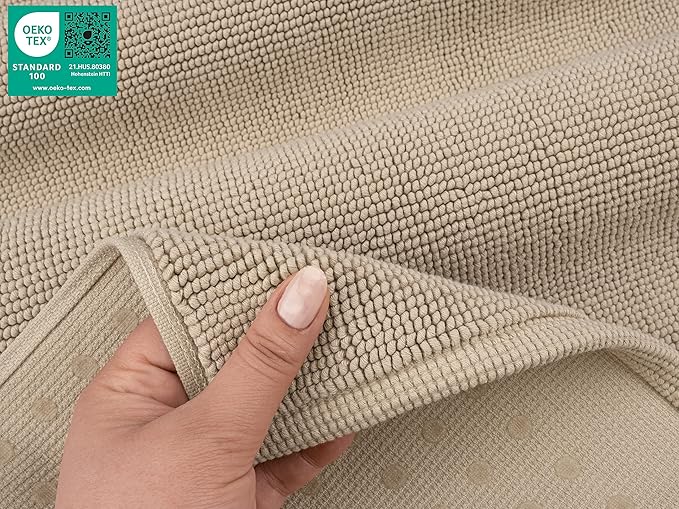 American Soft Linen Bath Rug, 17 in 24 in 100% Cotton Bath Mats Rugs for Bathroom, Slip Reducer Washable Shaggy Form Area Rugs, Beige Bath Rug