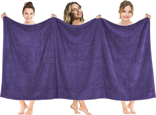 American Soft Linen Oversized Bath Sheet 40x80 Extra Large for Bathroom, 600 GSM 100% Cotton Turkish Jumbo Bathsheet Towels for Adults, Purple Bath Sheet