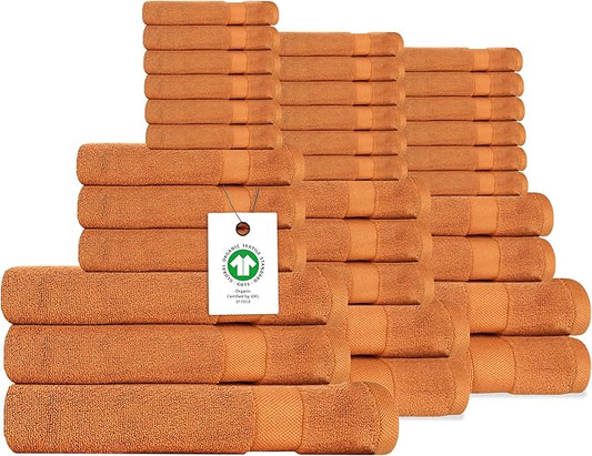 Delara Organic Cotton Luxuriously Plush Bath Towel 33 Piece Set|GOTS & Oeko-TEX Certified|Premium Hotel Quality Towels|Feather Touch Technology|650 GSM Long Staple|Soft, Quick Dry & Ultra-Absorbent