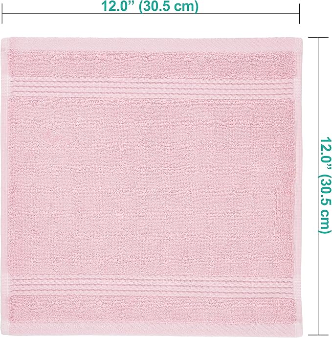 EastNBlue Lara 100% Turkish Cotton Washcloths 4 Pack, Extra Soft & Absorbent Wash Cloths for Face & Body (12" x 12"), Terry Cloth, Small Hand Towels for Bathroom, Rose (Pink)