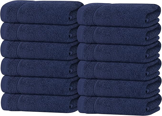 Tens Towels Pack of 12 Washcloths, 12 x 12 Inches, Lighter Weight, Quick to Dry, Super Soft & Absorbent, Gentle Face Towels, Hotel Quality, Perfect for Bathroom, Gym, Spa (Navy, 12 Pack)