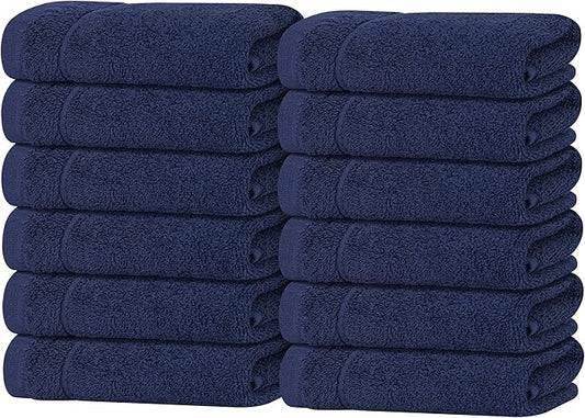 Tens Towels Pack of 12 Washcloths, 12 x 12 Inches, Lighter Weight, Quick to Dry, Super Soft & Absorbent, Gentle Face Towels, Hotel Quality, Perfect for Bathroom, Gym, Spa (Navy, 12 Pack)