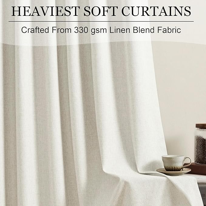 100% Blackout Curtains 63 Inches Long Curtain for Bedroom Living Room Back Tab Rod Pocket Ivory Drapes Thermal Insulated Textured Short Black Out Drape 2 Panels Set