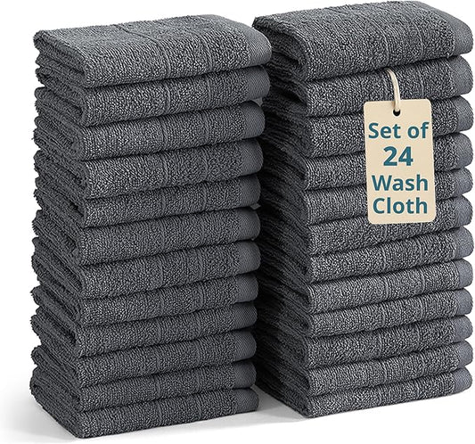 Casa Platino Wash Cloths Set of 24- Spa & Salon Quality - 100% Ring Spun Cotton Face Towels - Soft & Ultra Absorbent Washcloths for Body, Beauty, Home, Gym - Fingertip Towels - 13"x13", Cool Grey