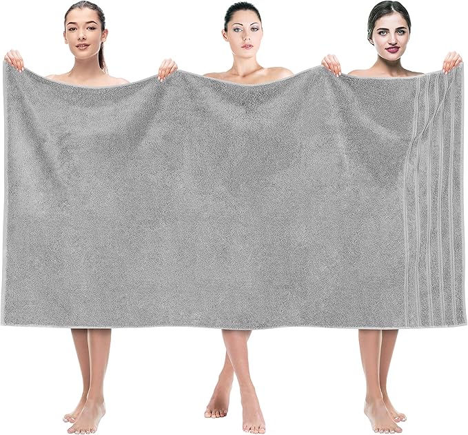 American Soft Linen 35x70 Jumbo Large Bath Towels, 600 GSM 100% Cotton Turkish Bath Sheet, Oversized Luxury Bath Towels for Bathroom Beach and Pool, Light Grey