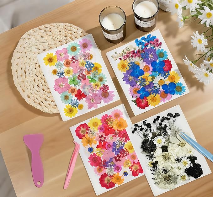160 Pcs Dried Pressed Flowers with Tweezers for Crafts, Dried Flowers for Resin Crafts for Jewelry Making for Candle Making for Wedding Card