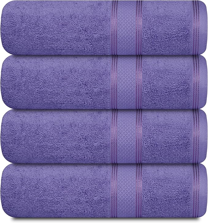 Casa Lino Lavender Bath Towels Set of 4 (54" x 27") - Large Bathroom Towel Set - 100% Cotton Towels for Bathroom - Highly Absorbent & Quick Dry Bath Towel Multipack - New Apartment Essentials