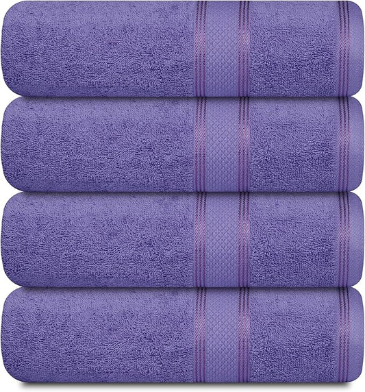 Casa Lino Lavender Bath Towels Set of 4 (54" x 27") - Large Bathroom Towel Set - 100% Cotton Towels for Bathroom - Highly Absorbent & Quick Dry Bath Towel Multipack - New Apartment Essentials