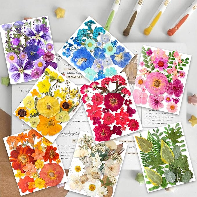 269PCS Dried Pressed Flowers for Resin Craft - YouthBro Real Nature Flowers Set with Butterfly Stickers for DIY Jewelry Nail Scrapbook Art Floral Decors Iridescent