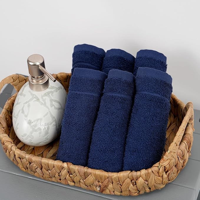 Tens Towels Pack of 24 Washcloths, 12 x 12 Inches, Lighter Weight, Quick to Dry, Super Soft & Absorbent, Gentle Face Towels, Hotel Quality, Perfect for Bathroom, Gym, Spa (Navy, 24 Pack)