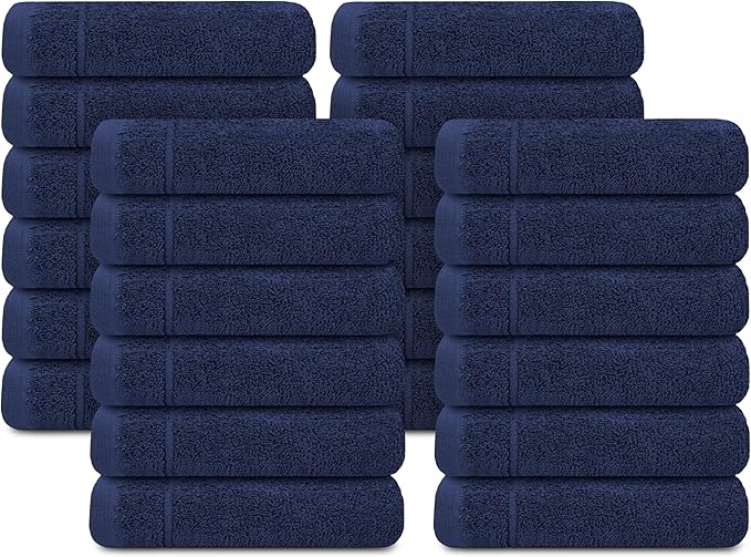 Tens Towels Pack of 24 Washcloths, 12 x 12 Inches, Lighter Weight, Quick to Dry, Super Soft & Absorbent, Gentle Face Towels, Hotel Quality, Perfect for Bathroom, Gym, Spa (Navy, 24 Pack)