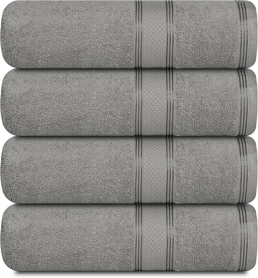 Casa Lino Silver Grey Bath Towels Set of 4 (54" x 27") - Large Bathroom Towel Set - 100% Cotton Towels for Bathroom - Highly Absorbent & Quick Dry Bath Towel Multipack - New Apartment Essentials