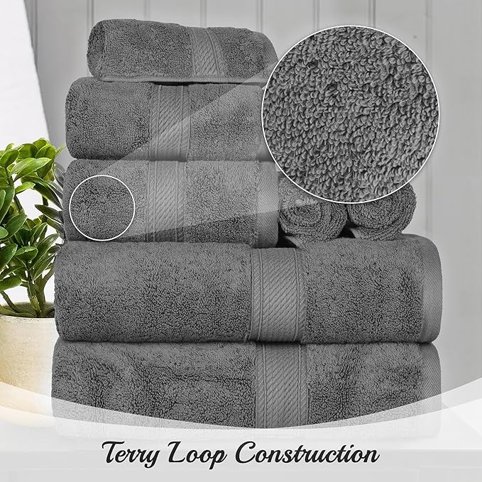 Superior Egyptian Cotton Pile Bath Sheet Set of 2, Ultra Soft Luxury Towels, Thick Plush Essentials, Absorbent Heavyweight, Guest Bath, Hotel, Spa, Home Bathroom, Shower Basics, Charcoal