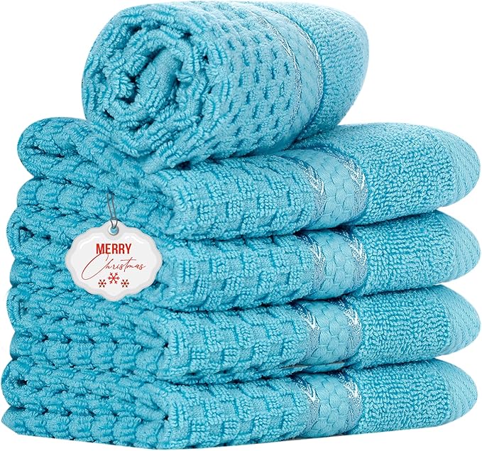 Ample Decor Sky Blue Wash Cloth Set of 5 100% Cotton - Quick Dry, Highly Absorbent, Popcorn Textured - Mulaayam Collection - 12 X 12 Inch