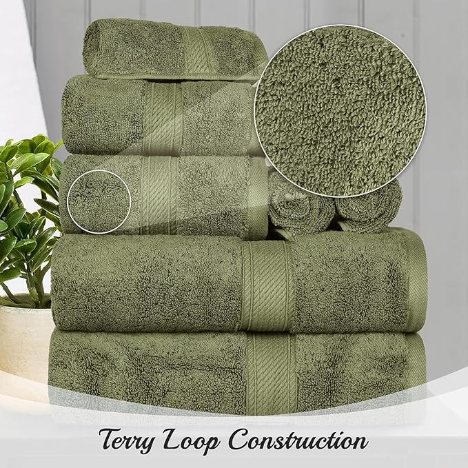 Superior Egyptian Cotton Pile Bath Sheet Set of 2, Ultra Soft Luxury Towels, Thick Plush Essentials, Absorbent Heavyweight, Guest Bath, Hotel, Spa, Home Bathroom, Shower Basics, Forest Green