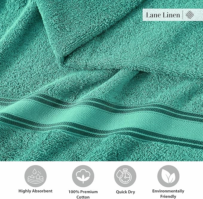 LANE LINEN Large Teal Cotton Bath Sheets, 4 Piece Set, Quick Dry, Super Soft Shower Towels, Highly Absorbent