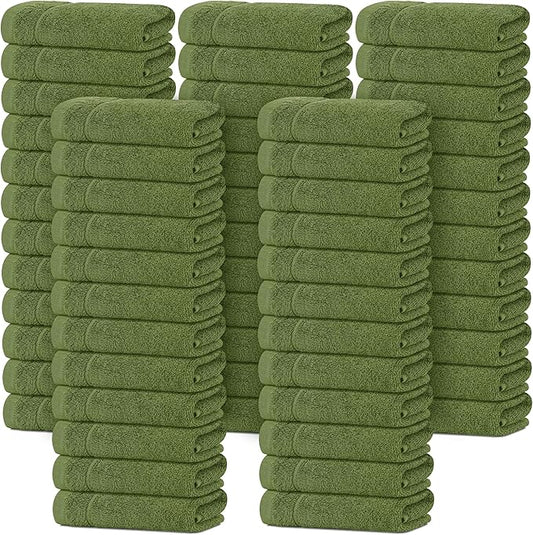 Tens Towels Pack of 60 Washcloths, 12 x 12 Inches, Lighter Weight, Quick to Dry, Super Soft & Absorbent, Gentle Face Towels, Hotel Quality, Perfect for Bathroom, Gym, Spa (Forest Green, 60 Pack)