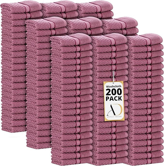 Ample Decor Washcloth Set of 200 Grape Purple 100% Cotton - Qucik Dry Popcorn Textured - Mulaayam Collection - 12 X 12 Inch
