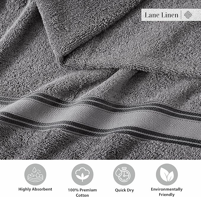 LANE LINEN 100% Cotton 4 Pack Bath Towels Set (30"x60") - Zero Twist, Large Cotton Towels for Bathroom - Quick Dry, Soft & Absorbent Bath Towel Set - Remains Soft After Multiple Washes - Cool Grey