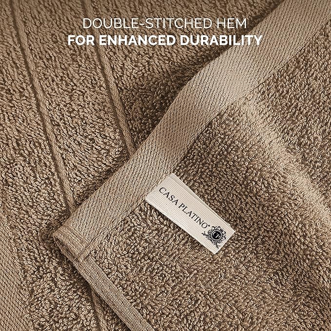 Casa Platino Washcloths 12 Pack - Spa & Salon Quality - 100% Ring Spun Mercerized Cotton Face Towels - Very Soft & Absorbent Wash Cloths for Body, Beauty, Home, Gym - Fingertip Towels - 13"x13", Taupe