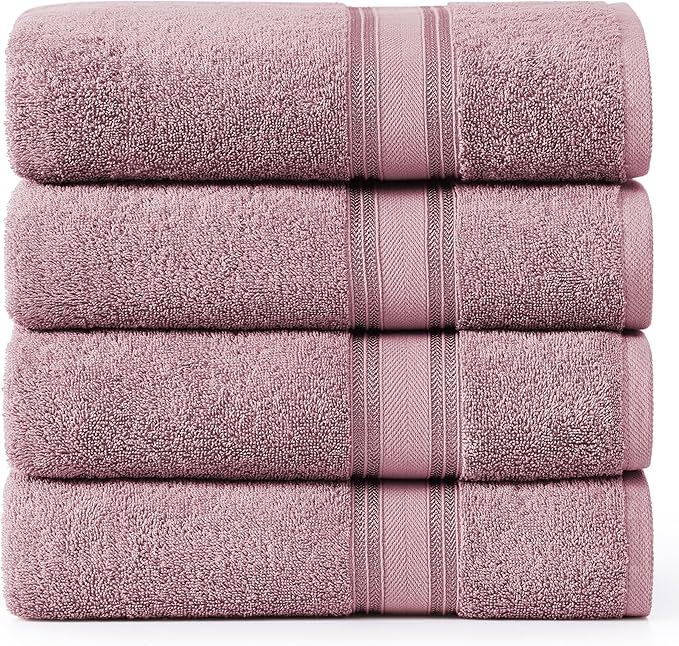 LANE LINEN 100% Cotton Large Bath Towels Set of 4 (28"x54") - Zero Twist, Mercerized Cotton Bathroom Towel 4 Pack - Quick Dry, Soft & Absorbent Large Towels Set - Oeko Tex Certified - Wishful Mauve