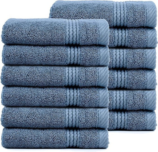 EastNBlue Lara 100% Turkish Cotton Washcloths 12 Pack, Extra Soft & Absorbent Wash Cloths for Face & Body (12" x 12"), Terry Cloth, Small Hand Towels for Bathroom, Navy Blue