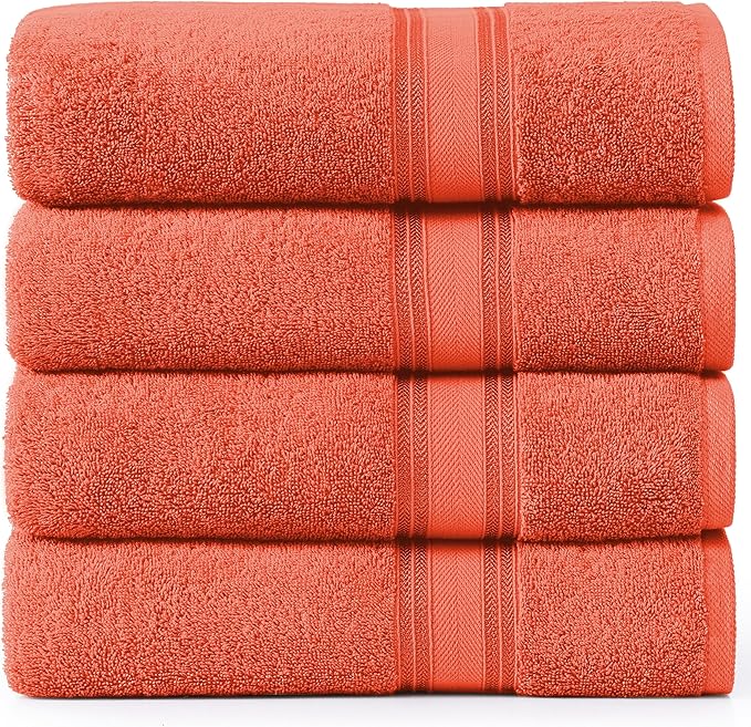 LANE LINEN 100% Cotton Zero Twist, Bath Towels (28"x54") - 4 Pieces - Large Towels for Bathroom - Quick Drying, Soft & Absorbent Large Shower Towel Set - Used in Gym, Hotel, Spa, Home - Living Coral