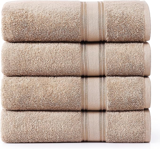 LANE LINEN 100% Cotton Bath Sheets Set of 4 (35"x66") - Zero Twist Cotton Extra Large Bath Towels Sets - Quick Dry, Highly Soft & Absorbent Oversized Luxury Towel Sets - Sustainabaly Produced - Taupe