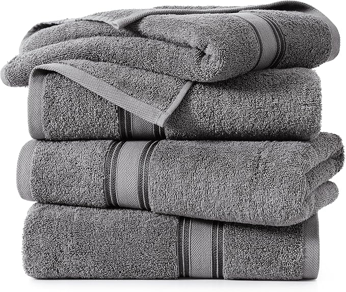 LANE LINEN 100% Cotton Bath Towels 4 Pack (35"x66") - Zero Twist, Premium Cotton Large Towels Set for Bathroom - Quick Dry, Soft & Absorbent Extra Large Bath Towel Set - Oeko Tex Certified - Cool Gery