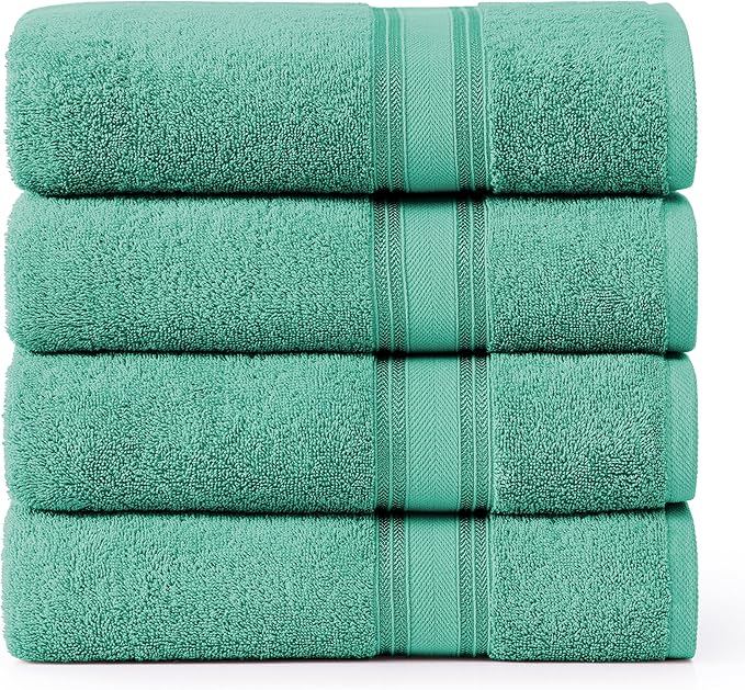 LANE LINEN 100% Cotton Bath Towels 4 Pack (30"x60") - Zero Twist, Mercerized Cotton Large Towel Set for Bathroom - Quick Dry, Soft & Absorbent Bath Towel Sets - Oeko Tex Certified, Pre Shrunk- Teal