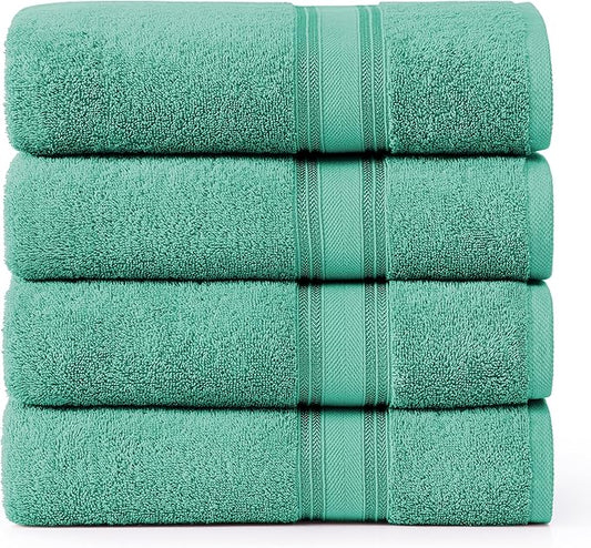 LANE LINEN 100% Cotton Bath Towels 4 Pack (30"x60") - Zero Twist, Mercerized Cotton Large Towel Set for Bathroom - Quick Dry, Soft & Absorbent Bath Towel Sets - Oeko Tex Certified, Pre Shrunk- Teal