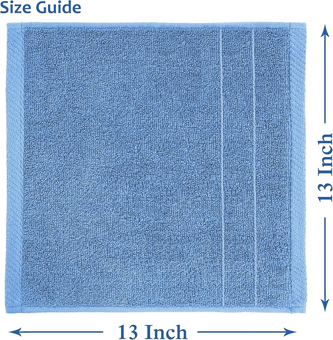 Casa Platino 100% Cotton Wash Cloths 24 Pack - Spa & Salon Quality - Ring Spun Cotton Face Cloths- Soft & Absorbent Washcloths for Shower, Home, Kitchen - Fingertip Towels - 13"x13", Cerulean Blue